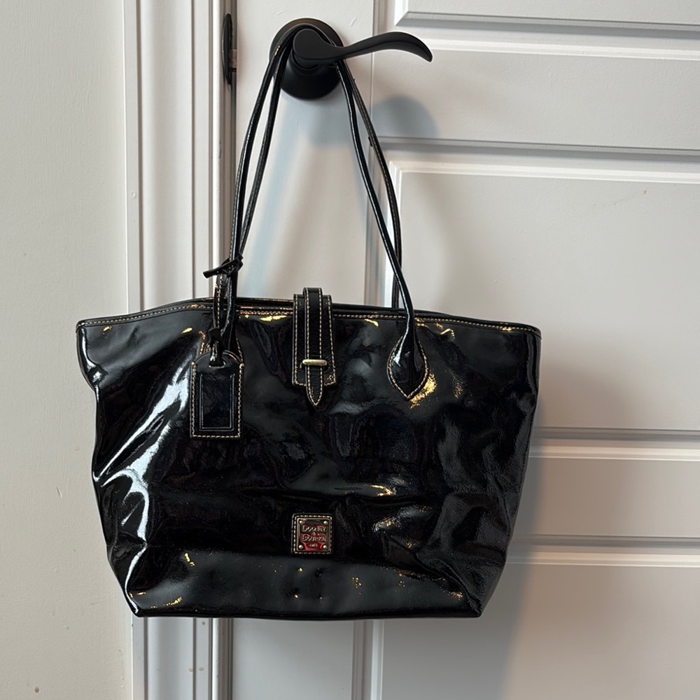 Dooney & Bourke Black Glossy Tote Bag with Structured Design